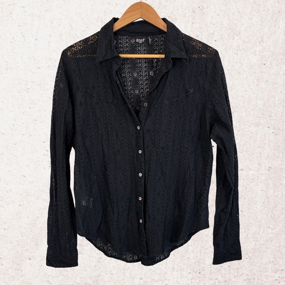 Cruel Girl Black Ribbed Notched Collar Button Down Shirt - Picture 1 of 4